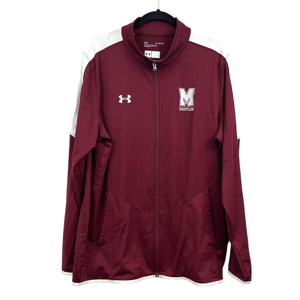 Under Armour Men Soft Shell Jacket Loose Coupe Mock Neck M Wresting Logo Zip XL*